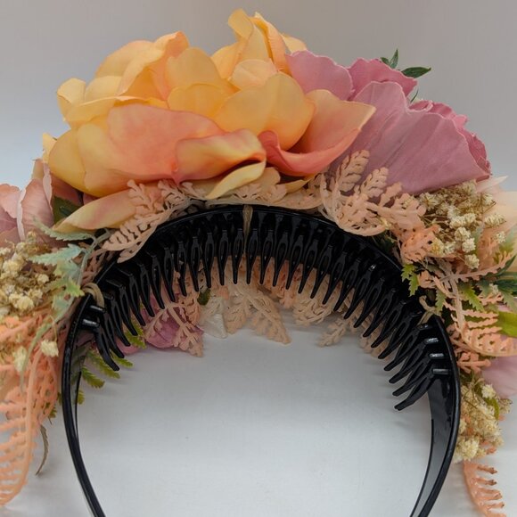 Frida Kahlo-Inspired Peach Fuzz & Pink Flower Headband - Picture 10 of 13
